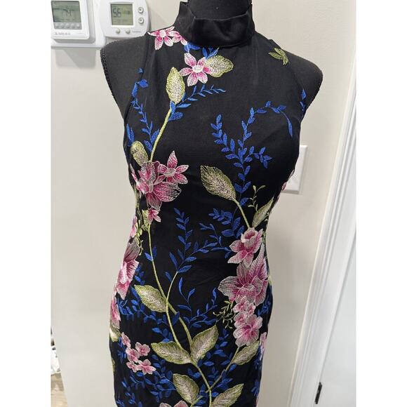 Whimsigoth Cottagecore Nicole Miller New York Embroidered Floral Dress Black 2 - Picture 2 of 16